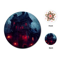 Haunted House Halloween Cemetery Moonlight Playing Cards Single Design (round) by Pakemis