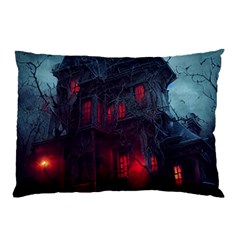 Haunted House Halloween Cemetery Moonlight Pillow Case by Pakemis