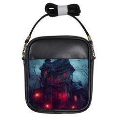 Haunted House Halloween Cemetery Moonlight Girls Sling Bag by Pakemis