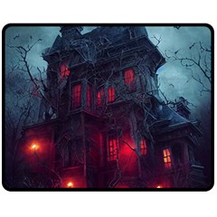 Haunted House Halloween Cemetery Moonlight Double Sided Fleece Blanket (medium)