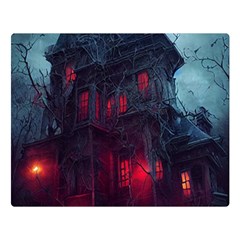 Haunted House Halloween Cemetery Moonlight Flano Blanket (large) by Pakemis