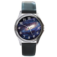 Space Cosmos Galaxy Stars Black Hole Universe Round Metal Watch by Pakemis