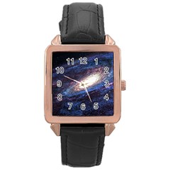 Space Cosmos Galaxy Stars Black Hole Universe Rose Gold Leather Watch  by Pakemis