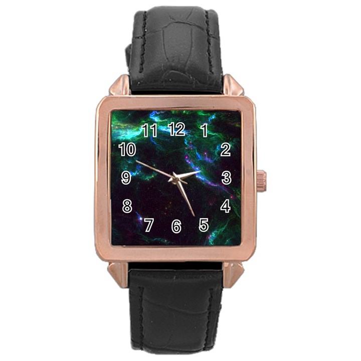 Space Cosmos Galaxy Stars Black Hole Universe Art Rose Gold Leather Watch 