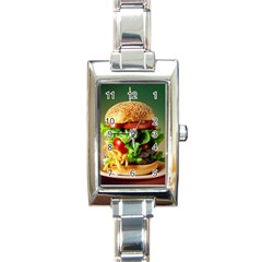 Hamburger Cheeseburger Burger 3d Render Snack Rectangle Italian Charm Watch by Pakemis