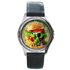 Hamburger Cheeseburger Burger 3d Render Snack Round Metal Watch by Pakemis