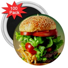 Hamburger Cheeseburger Burger 3d Render Snack 3  Magnets (100 Pack) by Pakemis