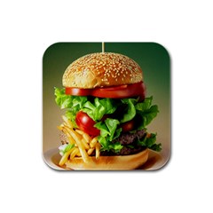 Hamburger Cheeseburger Burger 3d Render Snack Rubber Square Coaster (4 Pack) by Pakemis