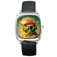 Hamburger Cheeseburger Burger 3d Render Snack Square Metal Watch by Pakemis