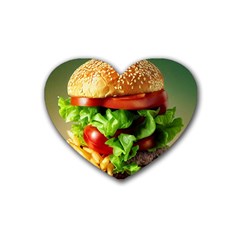 Hamburger Cheeseburger Burger 3d Render Snack Rubber Coaster (heart) by Pakemis