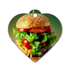 Hamburger Cheeseburger Burger 3d Render Snack Dog Tag Heart (one Side) by Pakemis