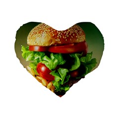 Hamburger Cheeseburger Burger 3d Render Snack Standard 16  Premium Heart Shape Cushions by Pakemis