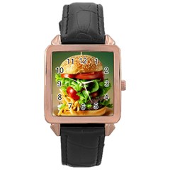 Hamburger Cheeseburger Burger 3d Render Snack Rose Gold Leather Watch  by Pakemis