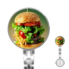 Hamburger Cheeseburger Burger 3d Render Snack Stainless Steel Nurses Watch by Pakemis