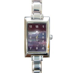 Mountains Nature Forest Moon Landscape Moonlight Rectangle Italian Charm Watch by Pakemis