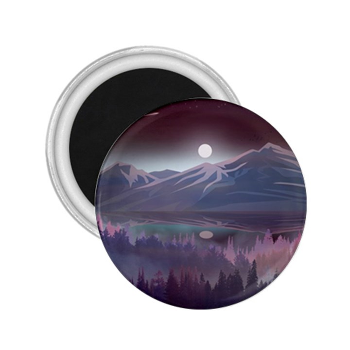 Mountains Nature Forest Moon Landscape Moonlight 2.25  Magnets