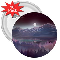 Mountains Nature Forest Moon Landscape Moonlight 3  Buttons (10 Pack)  by Pakemis