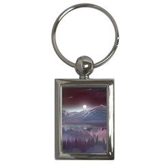 Mountains Nature Forest Moon Landscape Moonlight Key Chain (rectangle) by Pakemis