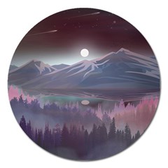 Mountains Nature Forest Moon Landscape Moonlight Magnet 5  (round) by Pakemis