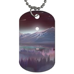 Mountains Nature Forest Moon Landscape Moonlight Dog Tag (one Side) by Pakemis