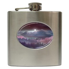 Mountains Nature Forest Moon Landscape Moonlight Hip Flask (6 Oz) by Pakemis