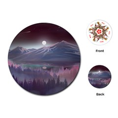 Mountains Nature Forest Moon Landscape Moonlight Playing Cards Single Design (round) by Pakemis