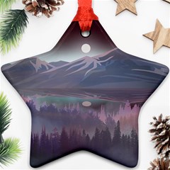 Mountains Nature Forest Moon Landscape Moonlight Star Ornament (two Sides) by Pakemis