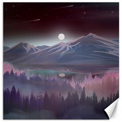 Mountains Nature Forest Moon Landscape Moonlight Canvas 12  X 12  by Pakemis