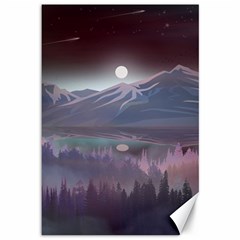 Mountains Nature Forest Moon Landscape Moonlight Canvas 12  X 18  by Pakemis