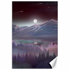 Mountains Nature Forest Moon Landscape Moonlight Canvas 20  X 30  by Pakemis