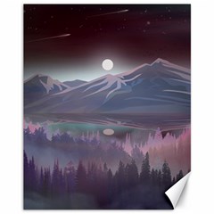 Mountains Nature Forest Moon Landscape Moonlight Canvas 11  X 14  by Pakemis