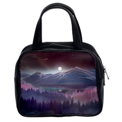 Mountains Nature Forest Moon Landscape Moonlight Classic Handbag (two Sides) by Pakemis