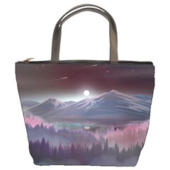 Mountains Nature Forest Moon Landscape Moonlight Bucket Bag by Pakemis