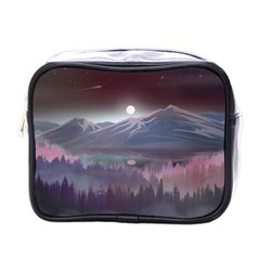 Mountains Nature Forest Moon Landscape Moonlight Mini Toiletries Bag (one Side) by Pakemis