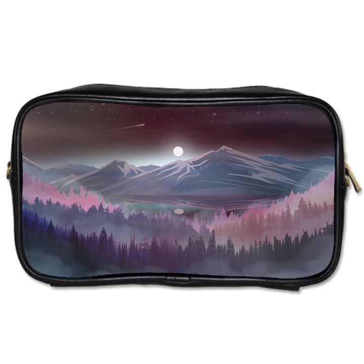 Mountains Nature Forest Moon Landscape Moonlight Toiletries Bag (One Side)