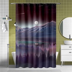 Mountains Nature Forest Moon Landscape Moonlight Shower Curtain 48  X 72  (small)  by Pakemis