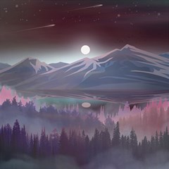 Mountains Nature Forest Moon Landscape Moonlight Play Mat (square) by Pakemis