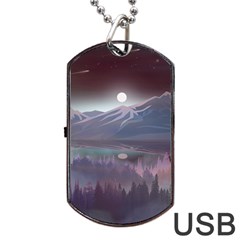 Mountains Nature Forest Moon Landscape Moonlight Dog Tag Usb Flash (one Side) by Pakemis