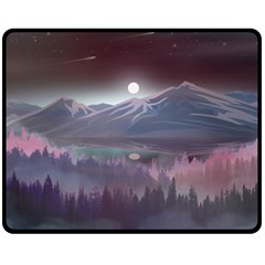 Mountains Nature Forest Moon Landscape Moonlight Double Sided Fleece Blanket (medium) by Pakemis