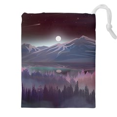 Mountains Nature Forest Moon Landscape Moonlight Drawstring Pouch (4xl) by Pakemis