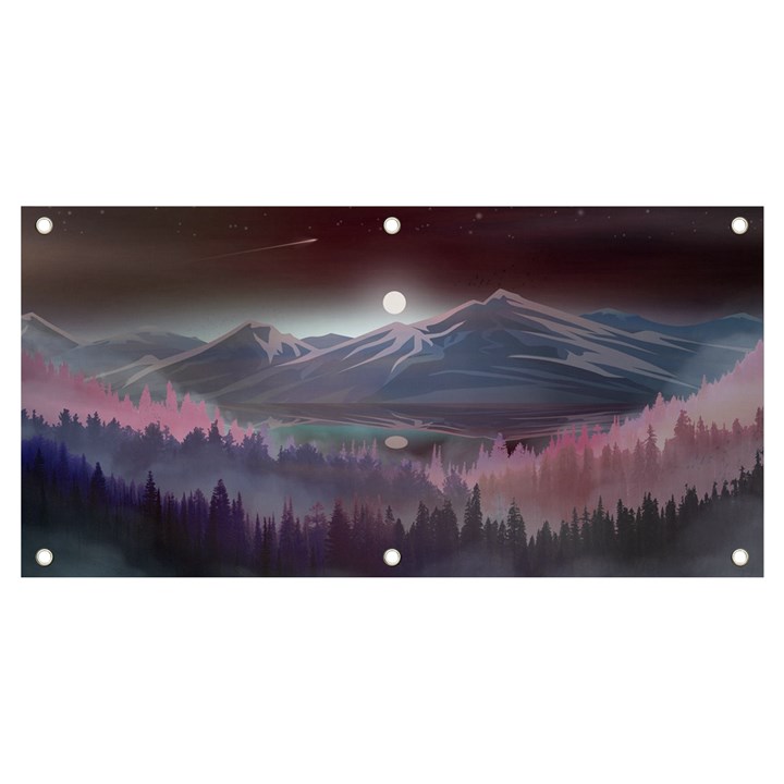 Mountains Nature Forest Moon Landscape Moonlight Banner and Sign 4  x 2 