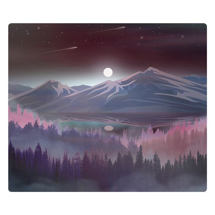 Mountains Nature Forest Moon Landscape Moonlight Flano Blanket (Small)