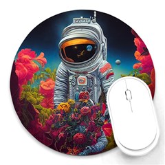 Astronaut Universe Planting Flowers Cosmos Galaxy Round Mousepad by Pakemis