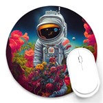 Astronaut Universe Planting Flowers Cosmos Galaxy Round Mousepad Front