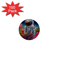 Astronaut Universe Planting Flowers Cosmos Galaxy 1  Mini Buttons (100 Pack)  by Pakemis