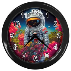 Astronaut Universe Planting Flowers Cosmos Galaxy Wall Clock (black) by Pakemis