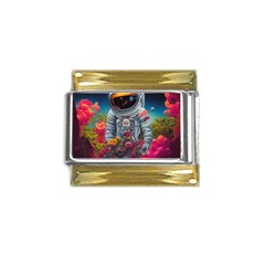 Astronaut Universe Planting Flowers Cosmos Galaxy Gold Trim Italian Charm (9mm)