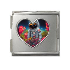 Astronaut Universe Planting Flowers Cosmos Galaxy Mega Link Heart Italian Charm (18mm)