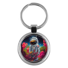 Astronaut Universe Planting Flowers Cosmos Galaxy Key Chain (round) by Pakemis