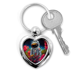 Astronaut Universe Planting Flowers Cosmos Galaxy Key Chain (heart) by Pakemis